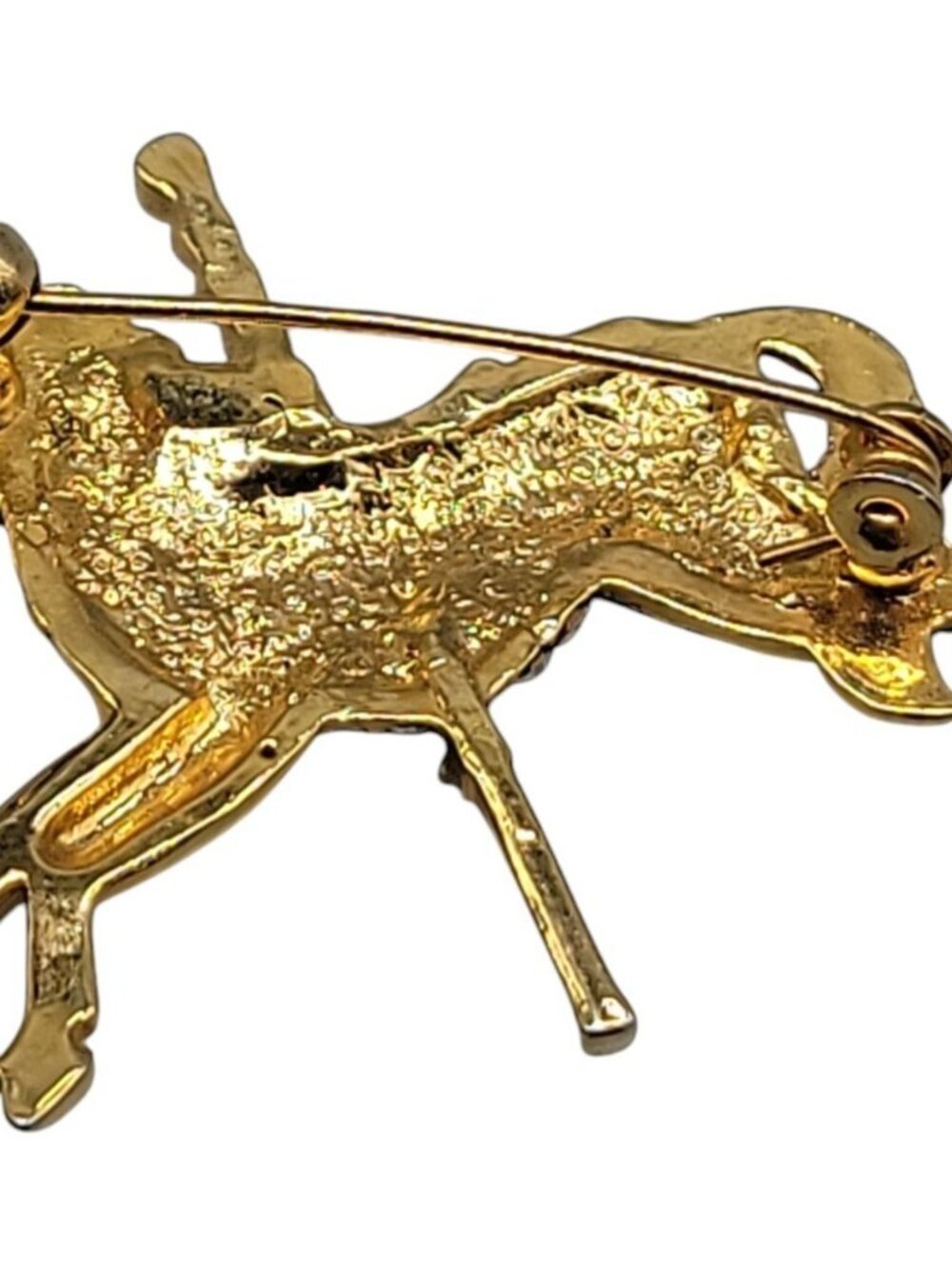 Carousel Horse Brooch Gold Plated Rhinestone Black Red Enamel Saddle Vintage - Picture 6 of 6